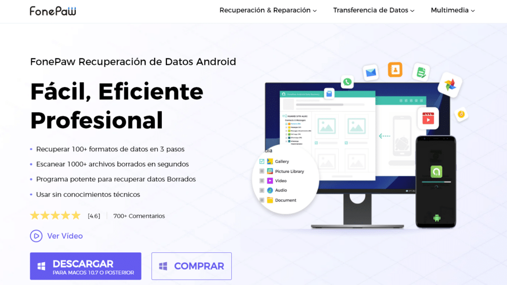 pagina principal de fonepaw software para recuperar archivos