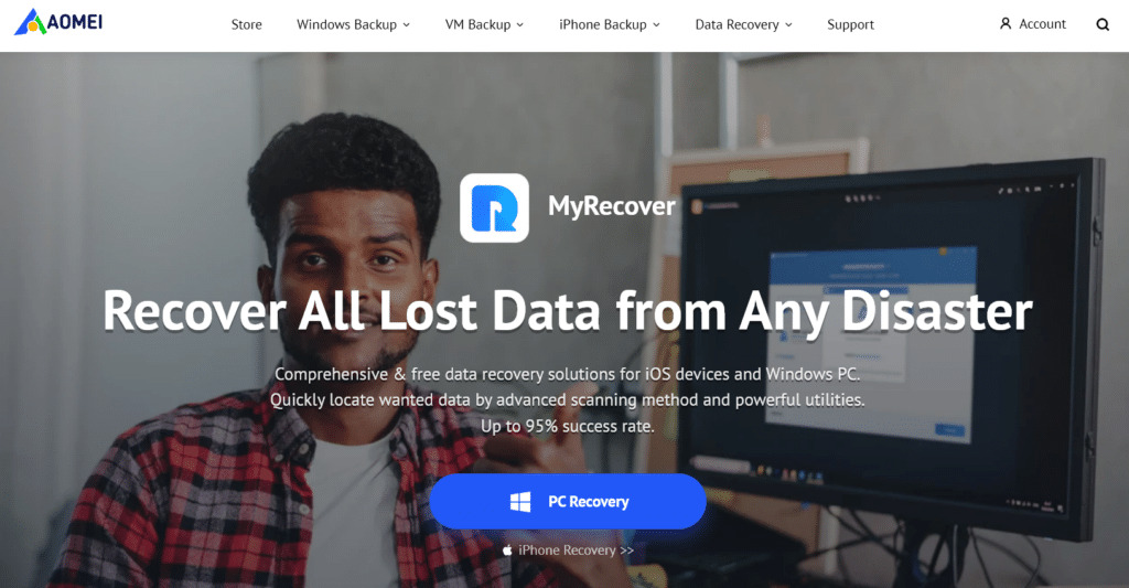 pagina principal de myrecover software para recuperar archivos