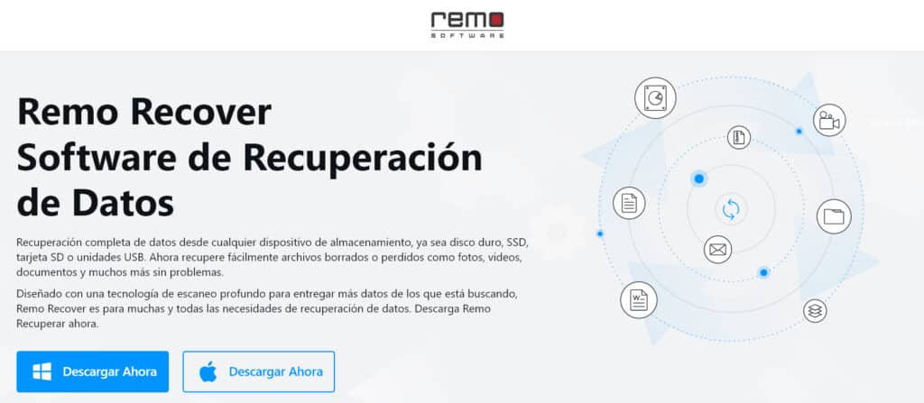 pagina principal de remorecover software para recuperar archivos