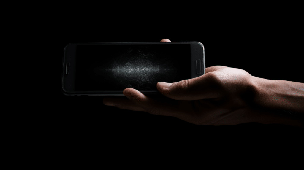 mano sosteniendo un telefono apagado