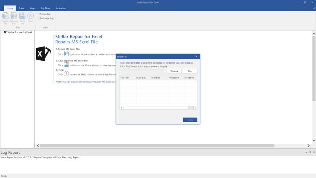 Proceso para subir archivo de Excel corrupto a Stellar Repair