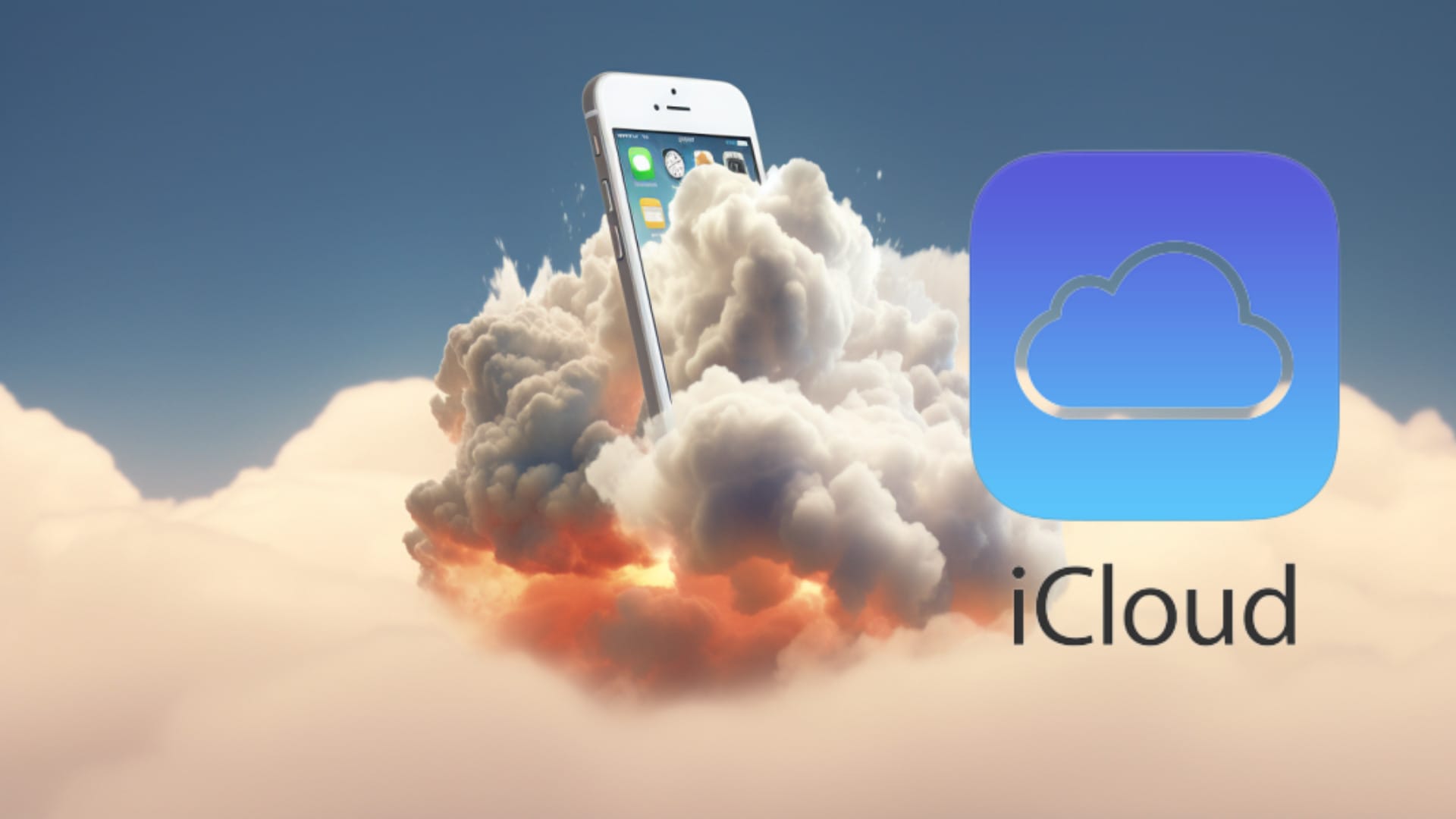 telefono iphone con nubes y aplicacion icloud