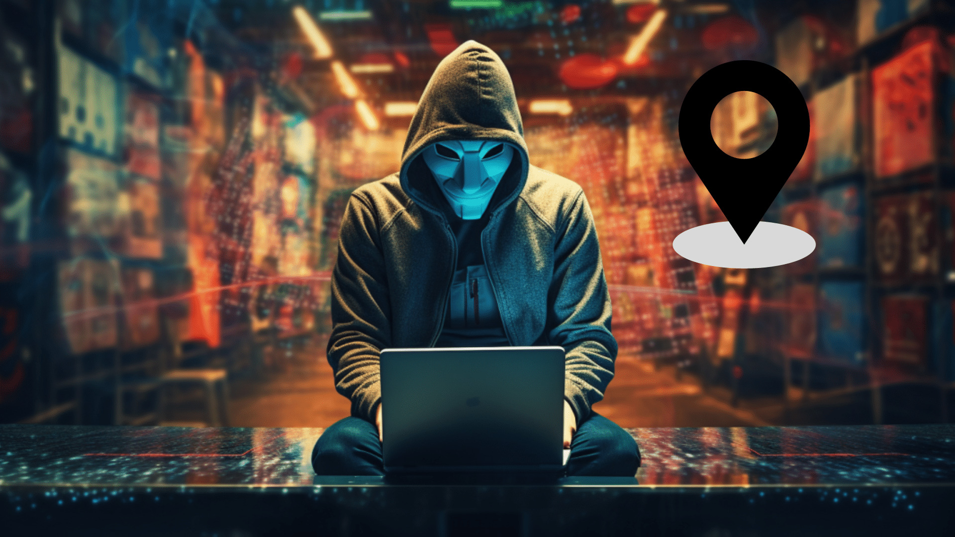 hacker encapuchado localizando a una persona en tiempo real