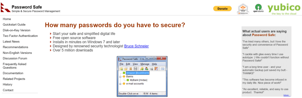 Página de Inicio de Password Safe