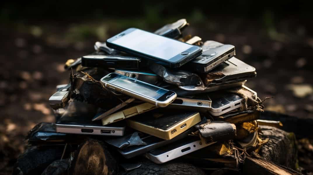 monton de telefonos rotos apilados para recuperar fotos