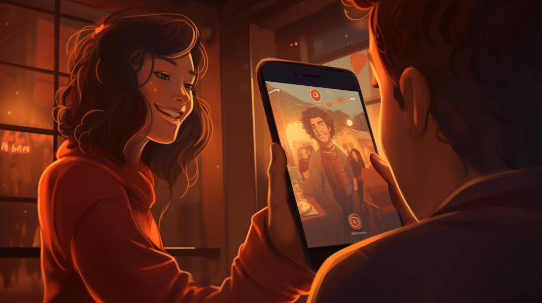 Chica y chico haciendo video llamada con un telefono movil