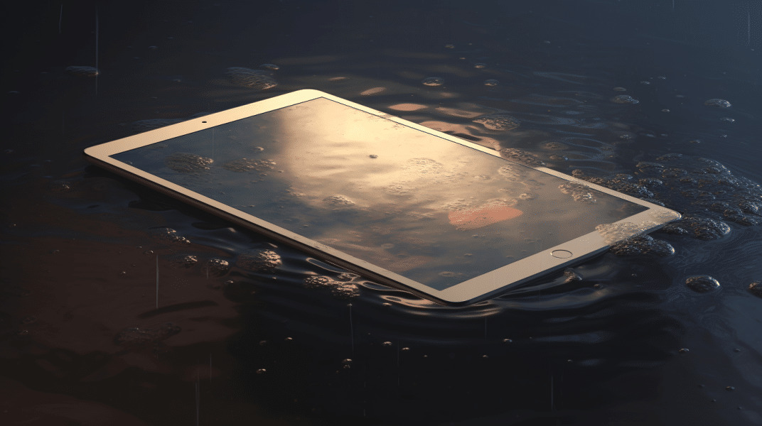 Tablet apagada flotando en el agua
