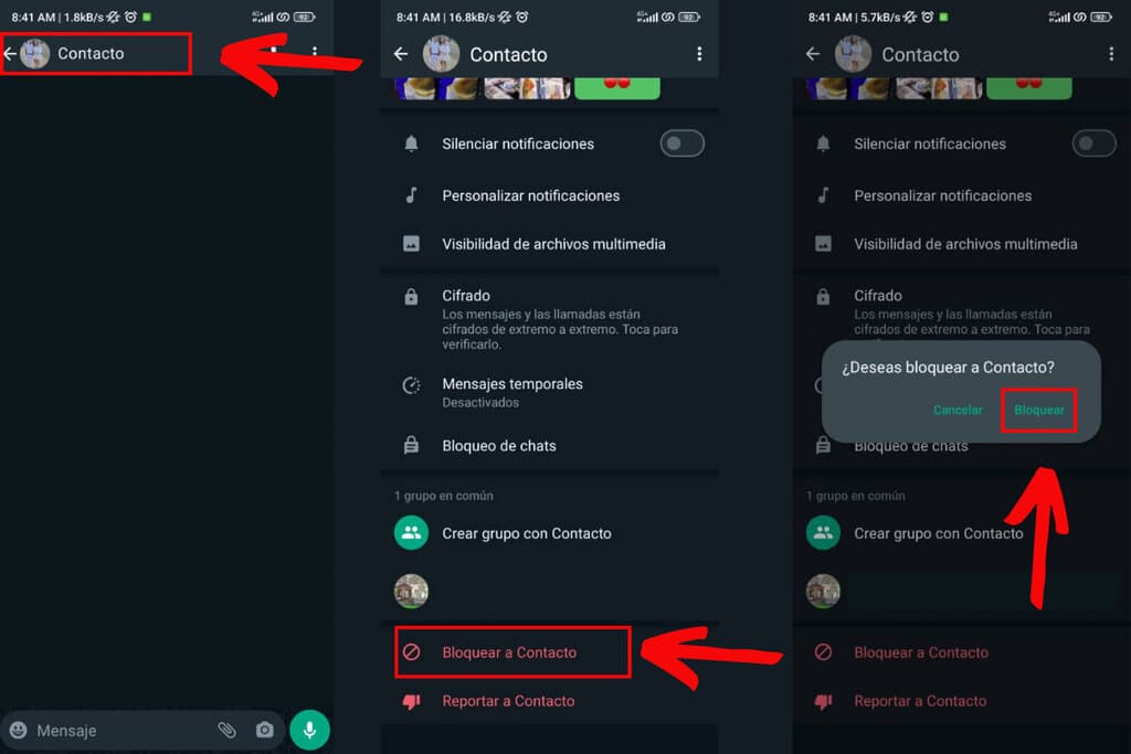 bloquear contacto de whatsapp paso a paso
