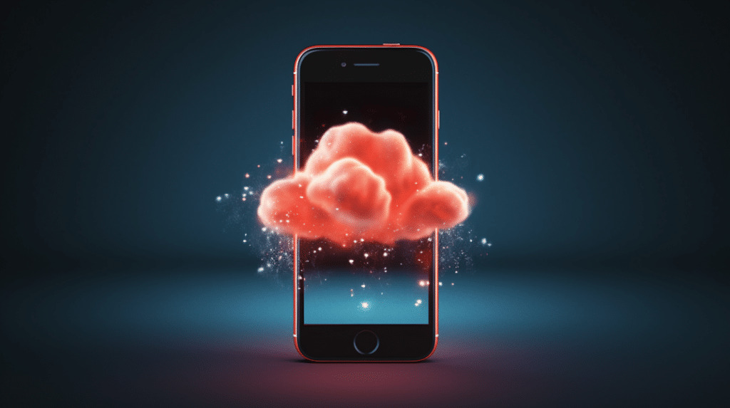 smartphone con nube de cuenta icloud en frente