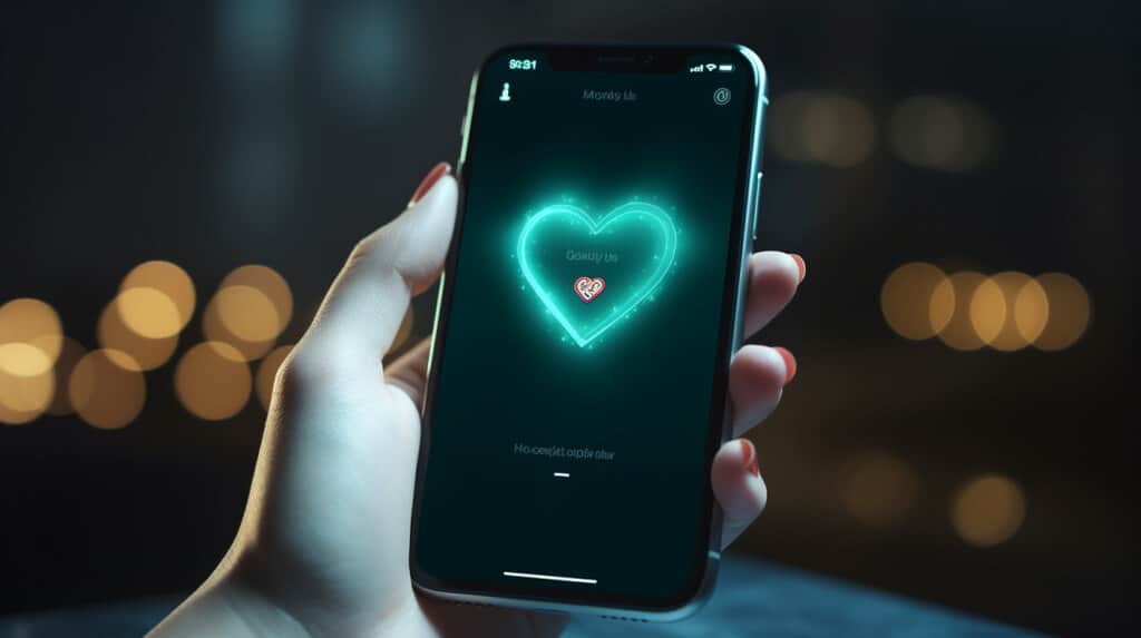 mano sosteniendo un telefono con un corazon azul en whatsapp