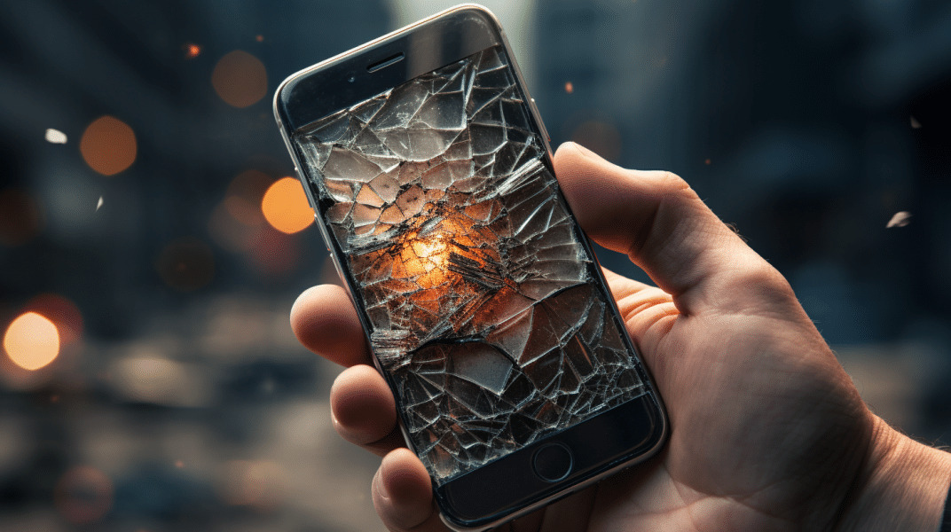 mano sosteniendo un telefono roto para recuperar datos