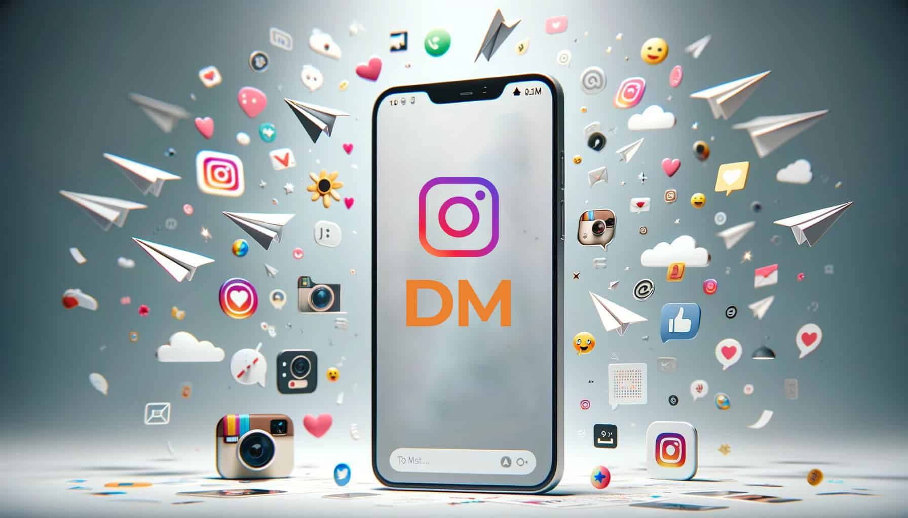 celular con el logo de Instagram e íconos de likes y mensajería
