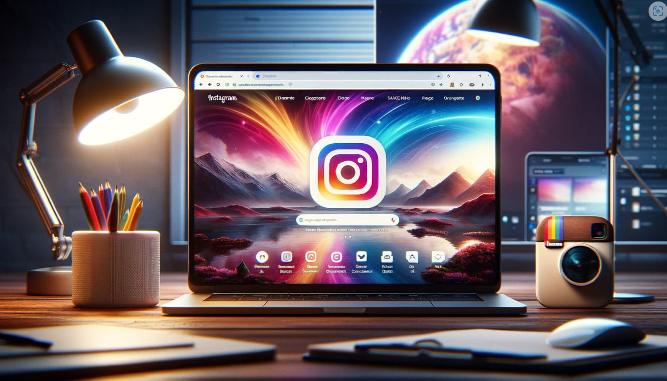 laptop usando el navegador Chrome para abrir el sitio web de Instagram