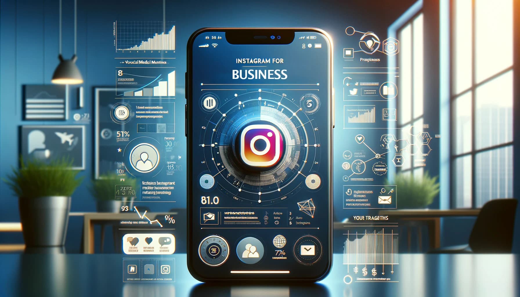teléfono celular con la aplicación de Instagram usando las funcionalidades para empresa