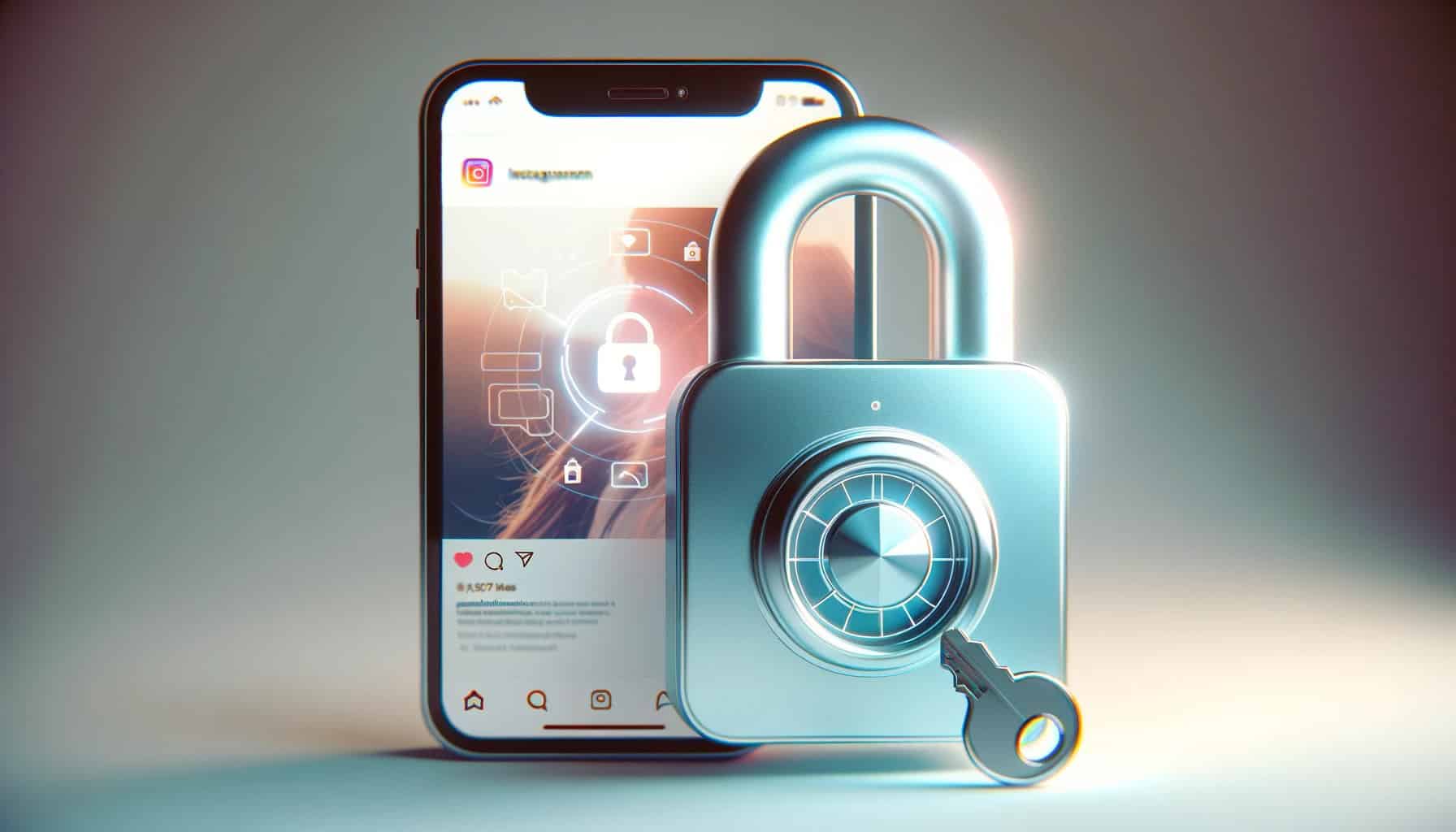 teléfono celular usando la aplicación de Instagram y un candado siendo abierto por una llave para así ver los unfollowers de la cuenta
